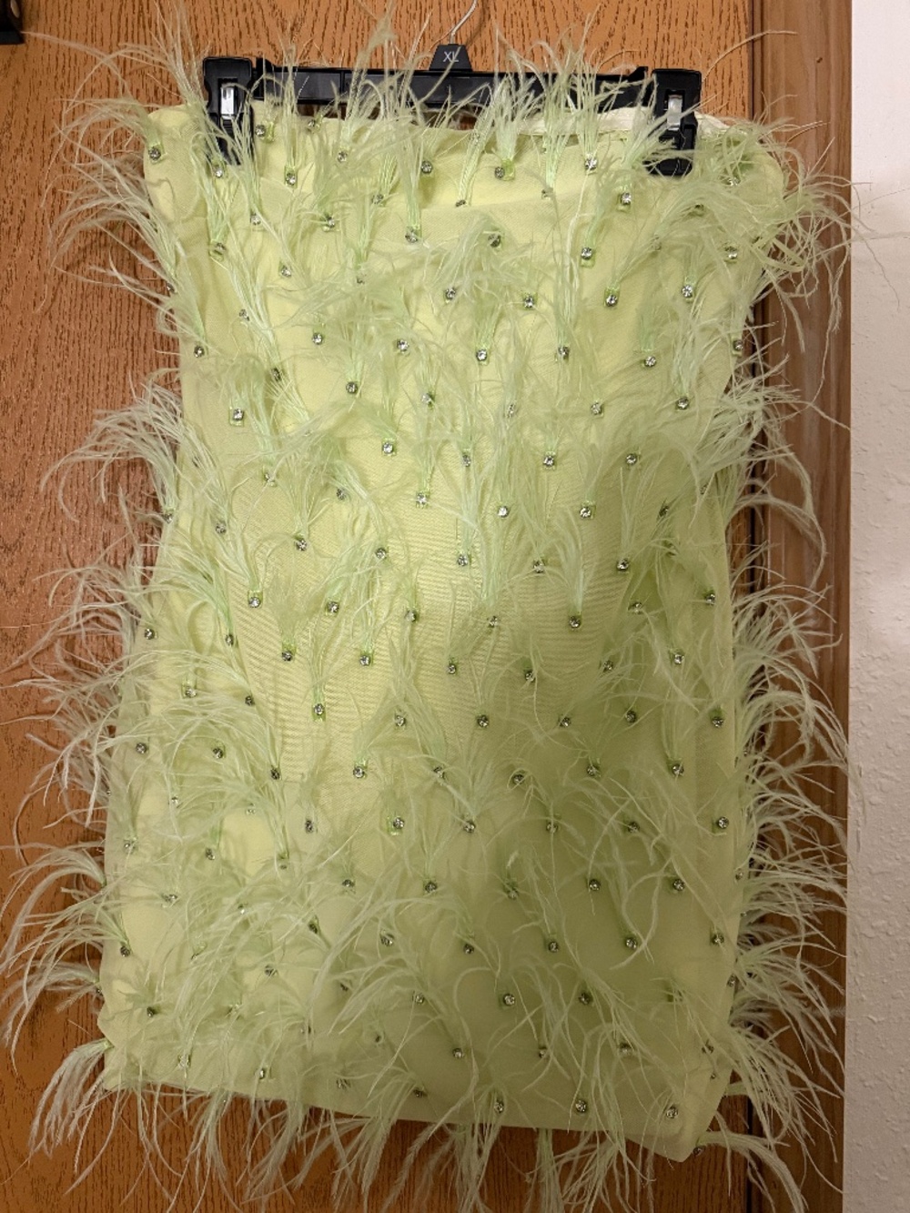 Lime green feather mini dress